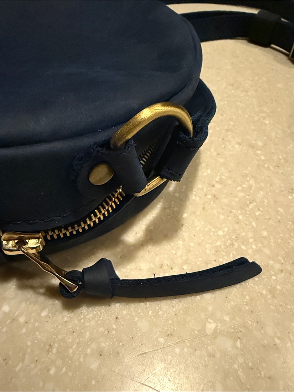 Portland Leather Goods Circle Crossbody Navy Deep Water 7” Premium Purse - Picture 7 of 10